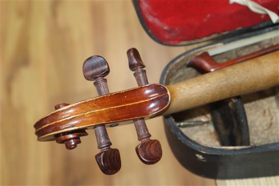Two cased violins, one by Louis Fricot, Poussay dated 1935?,